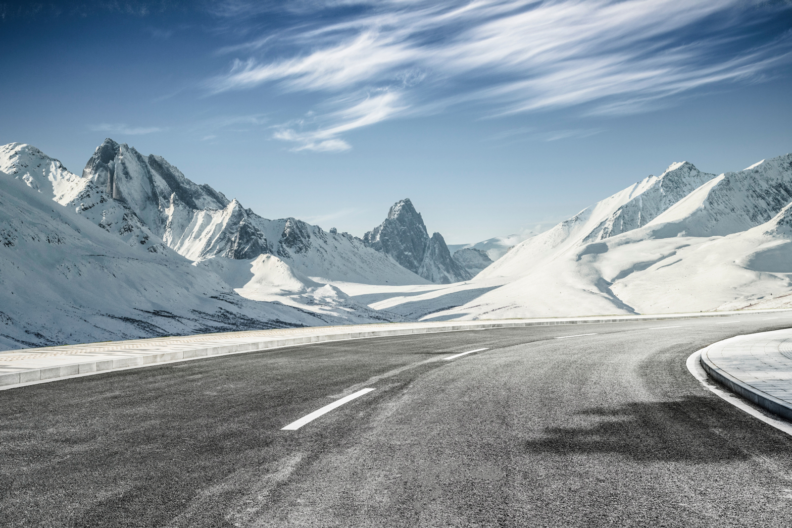 Road with a view of snow-covered mountains