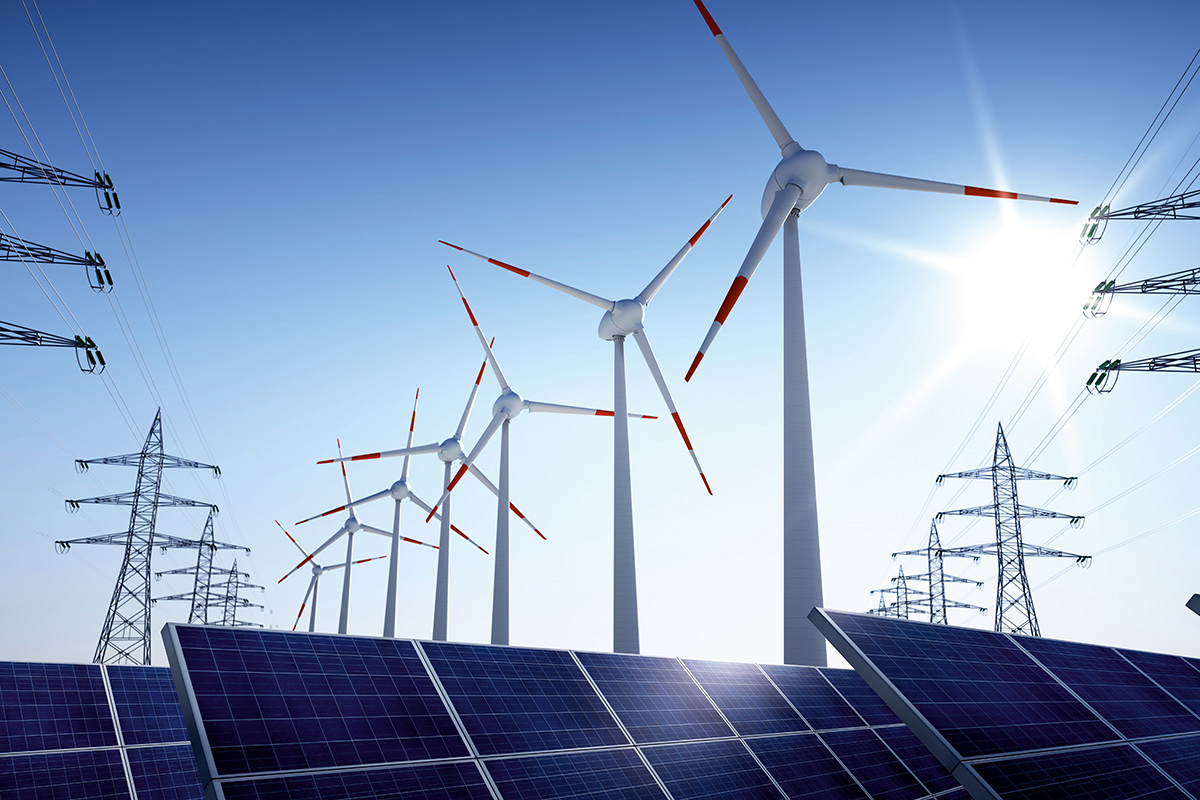 Wind turbines and solar panels